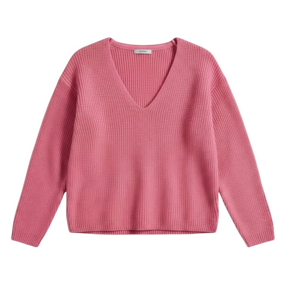 H&M Ribbed V-Neck Sweater Relaxed Fit Pink Knit Pullover XS